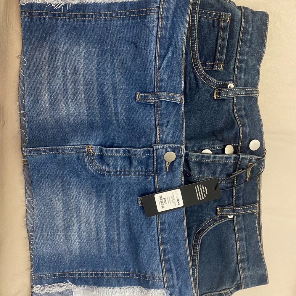 Denim Mini Skirt with Frayed Hem